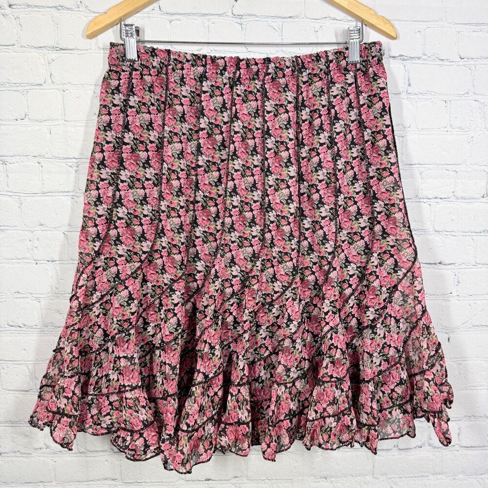 Dimri Floral Cottage Tiered Skirt Tropical Pleated Cotton Fairy VTG 90's